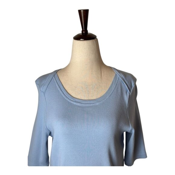 Sundance Shirt Women‎ XL Blue Cotton Ribbed Knit Short Sleeve Tee Athleisure - Picture 3 of 8